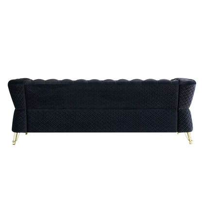 Modern Tufted Velvet Sofa 87.4 inch for Living Room Black Color