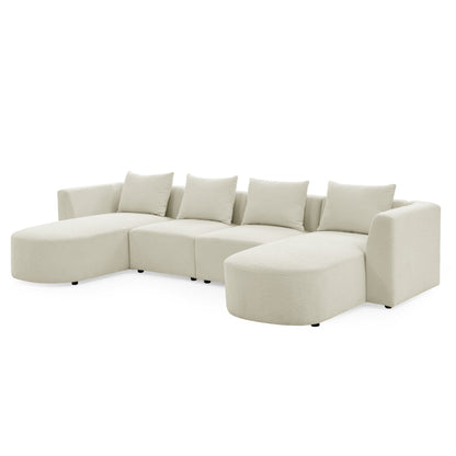 U Shape Sectional Sofa including Two Single Seats and Two Chaises, Modular Sofa, DIY Combination, Loop Yarn Fabric, Beige