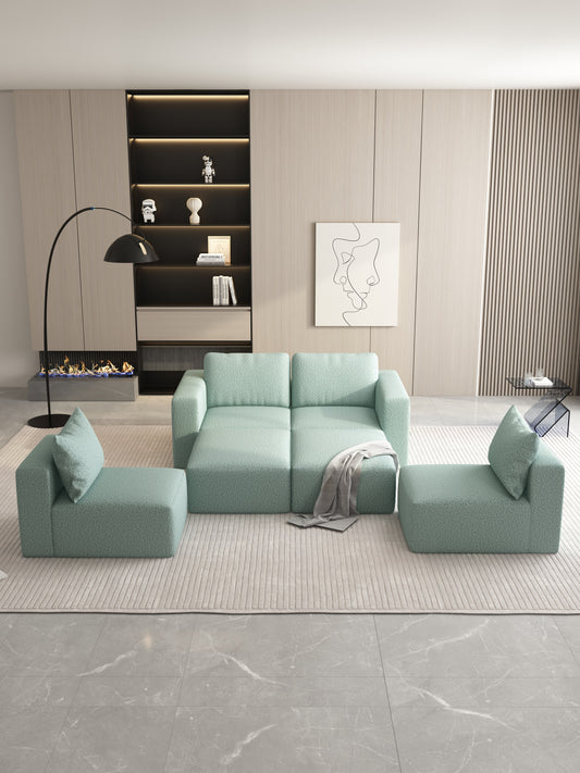 104.32*74.8 Modular Sectional Sofa Sleeper Couch, Sectional Sofa with Chaise and Ottoman, Convertible U Shaped Modular Sofa Set. Compressed spon, Light Green (Combo 2A+2B+2D)