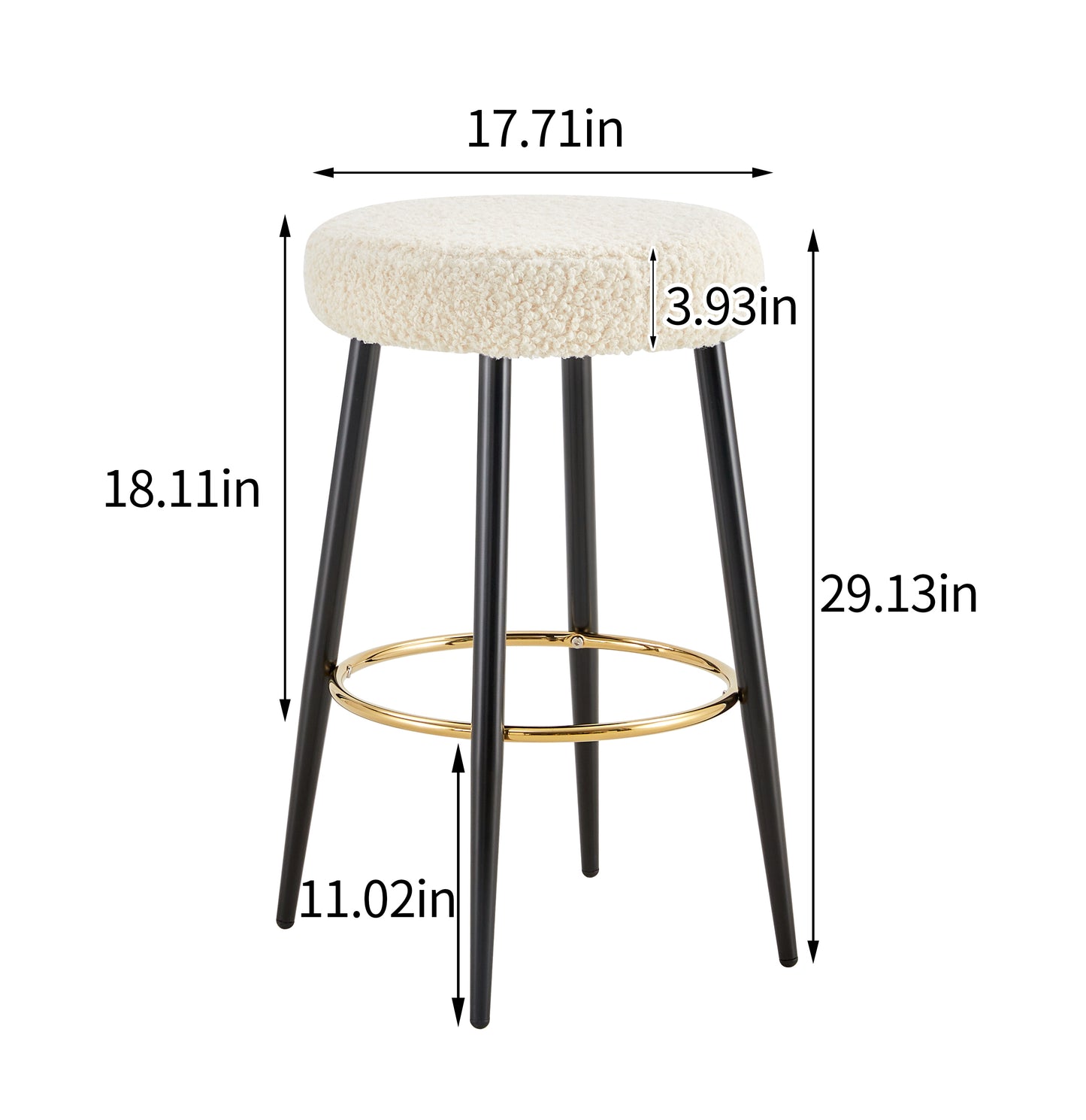 Counter Height Bar Stools Set of 2, PU Kitchen Stools Upholstered Dining Chair Stools 24 Inches Height with Golden Footrest for Kitchen Island Coffee Shop Bar Home Balcony berber Fleece