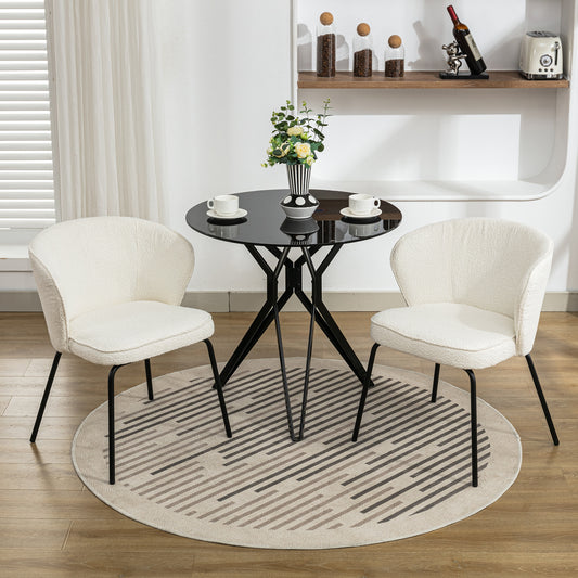 042-Set of 2 Boucle Fabric Dining Chairs With Black Metal Legs,Ivory