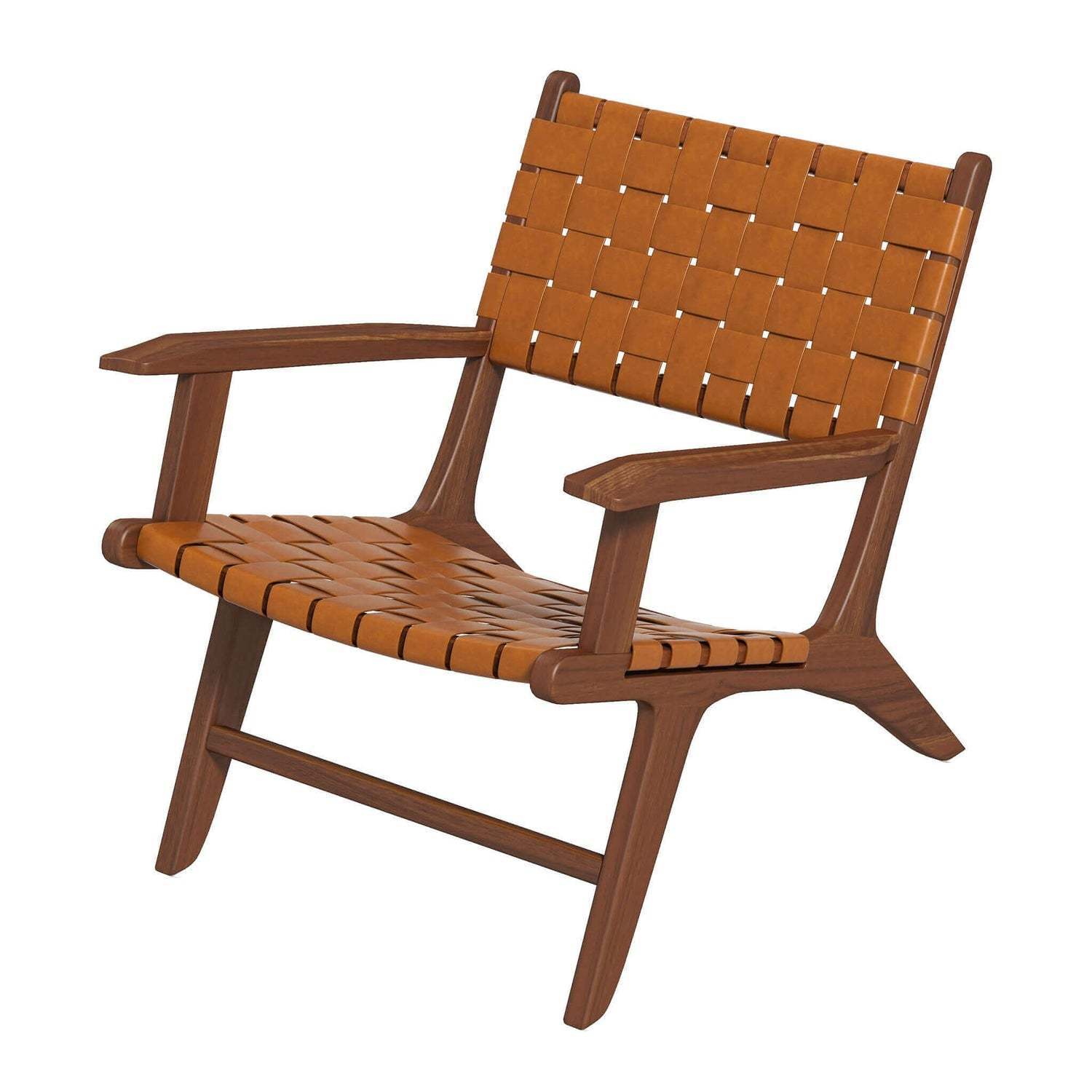 Melody Black Strap Leather Teak Wood Lounge Chair