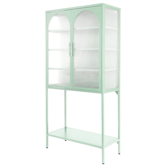 Elegant Floor Cabinet with 2 Glass Arched Doors Living Room Display Cabinet with Adjustable Shelves Anti-Tip Dust-free Easy Assembly Light Green