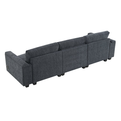 96*35''Chenille Sectional Sofa with Bluetooth Speaker,Comfy Cloud Couch Set with Drop Down Table,Cup Holders,USB Charger,Storage Armrest,Wide Seat Sofa for Living Room,Apartment,Office,3 Colors