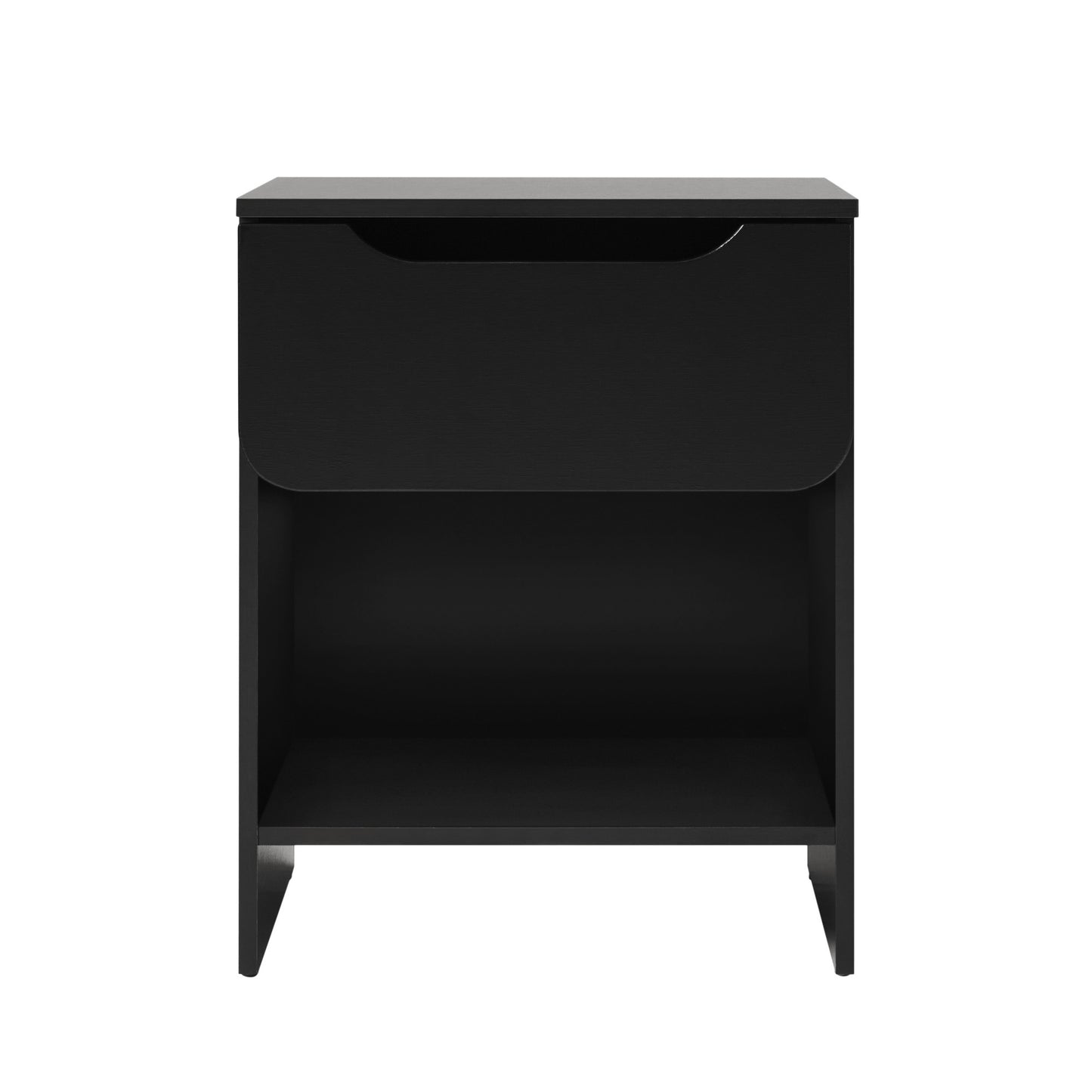 Modern Minimalist 1-Drawer Nightstand with Cubby – Black