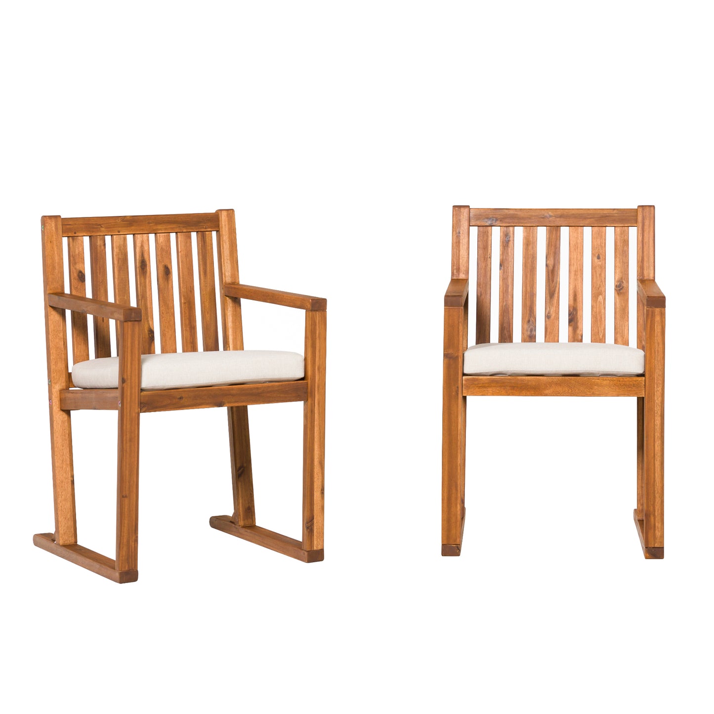 Contemporary 2-Piece Solid Wood Slat-Back Patio Dining Chairs – Brown