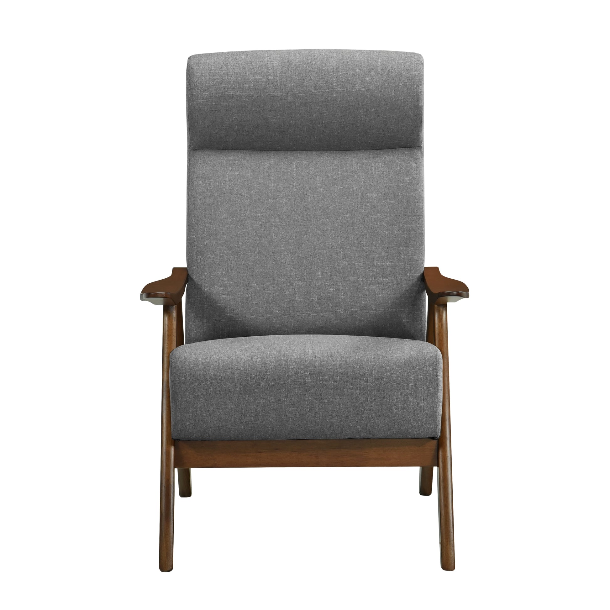 Modern Accent Chair 1pc Gray High-Back Chair Cushion Seat and Back Walnut Finish Solid Wood Living Room Furniture