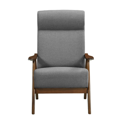 Modern Accent Chair 1pc Gray High-Back Chair Cushion Seat and Back Walnut Finish Solid Wood Living Room Furniture