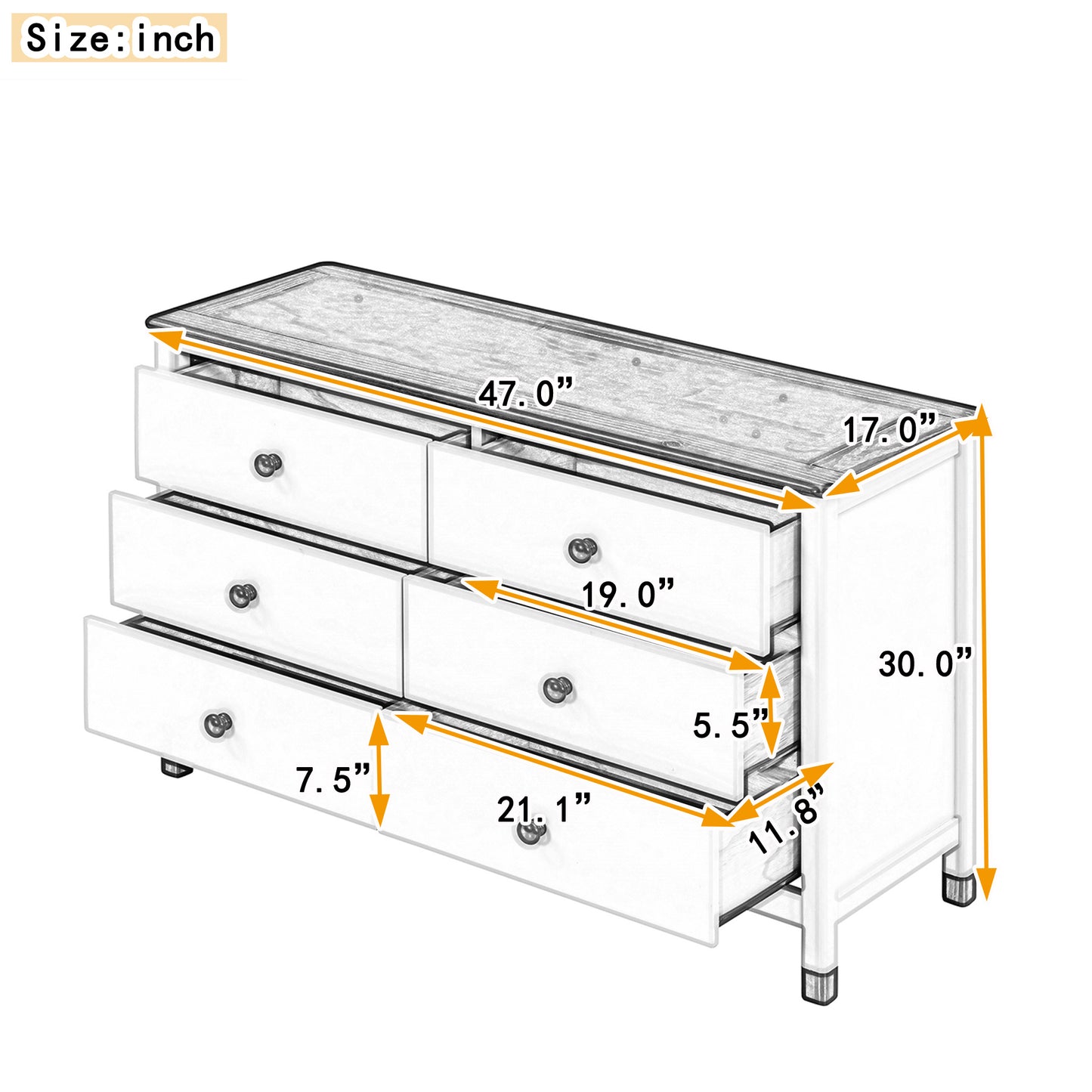 Wooden Storage Dresser with 6 Drawers,Storage Cabinet for kids Bedroom,Cream+Walnut