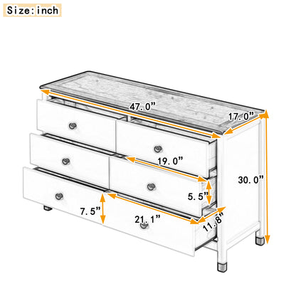 Wooden Storage Dresser with 6 Drawers,Storage Cabinet for kids Bedroom,Cream+Walnut