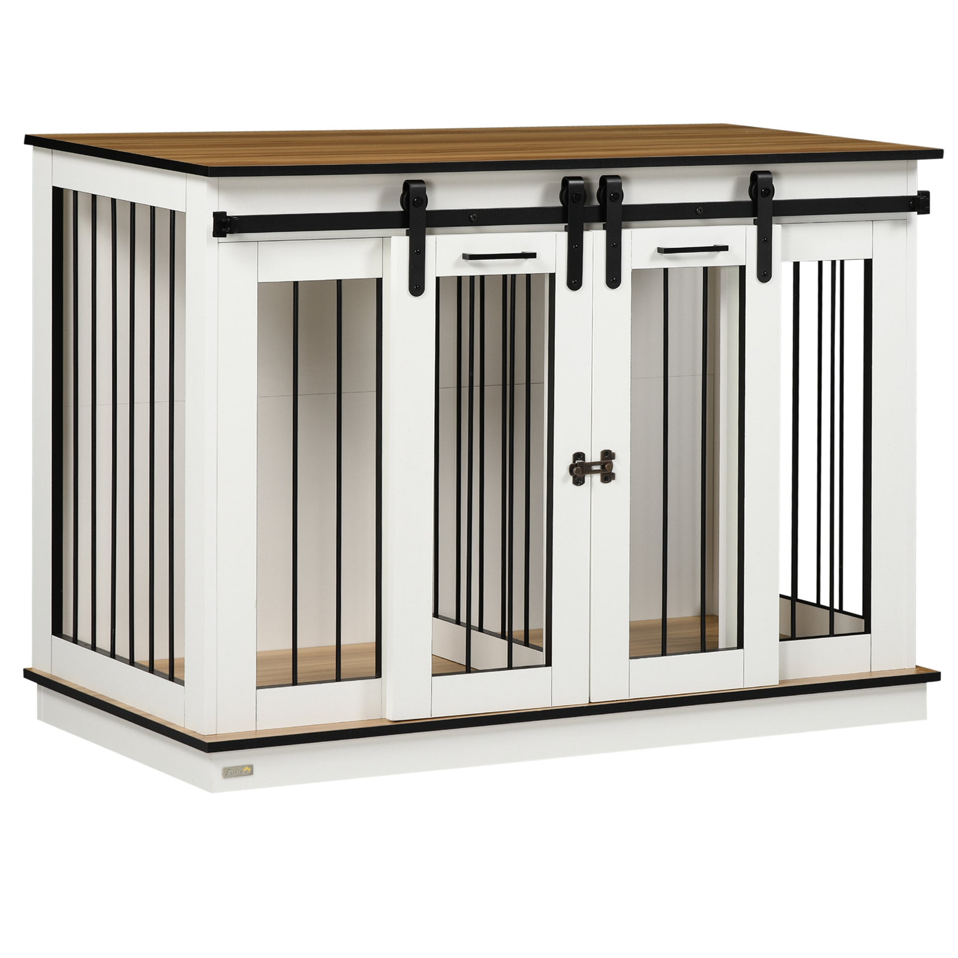 PawHut Dog Crate Furniture with Divider, Dog Crate End Table for Small to Large Dogs, Large Indoor Dog Kennel with Double Doors, 47"W x 23.5"D x 35"H, White