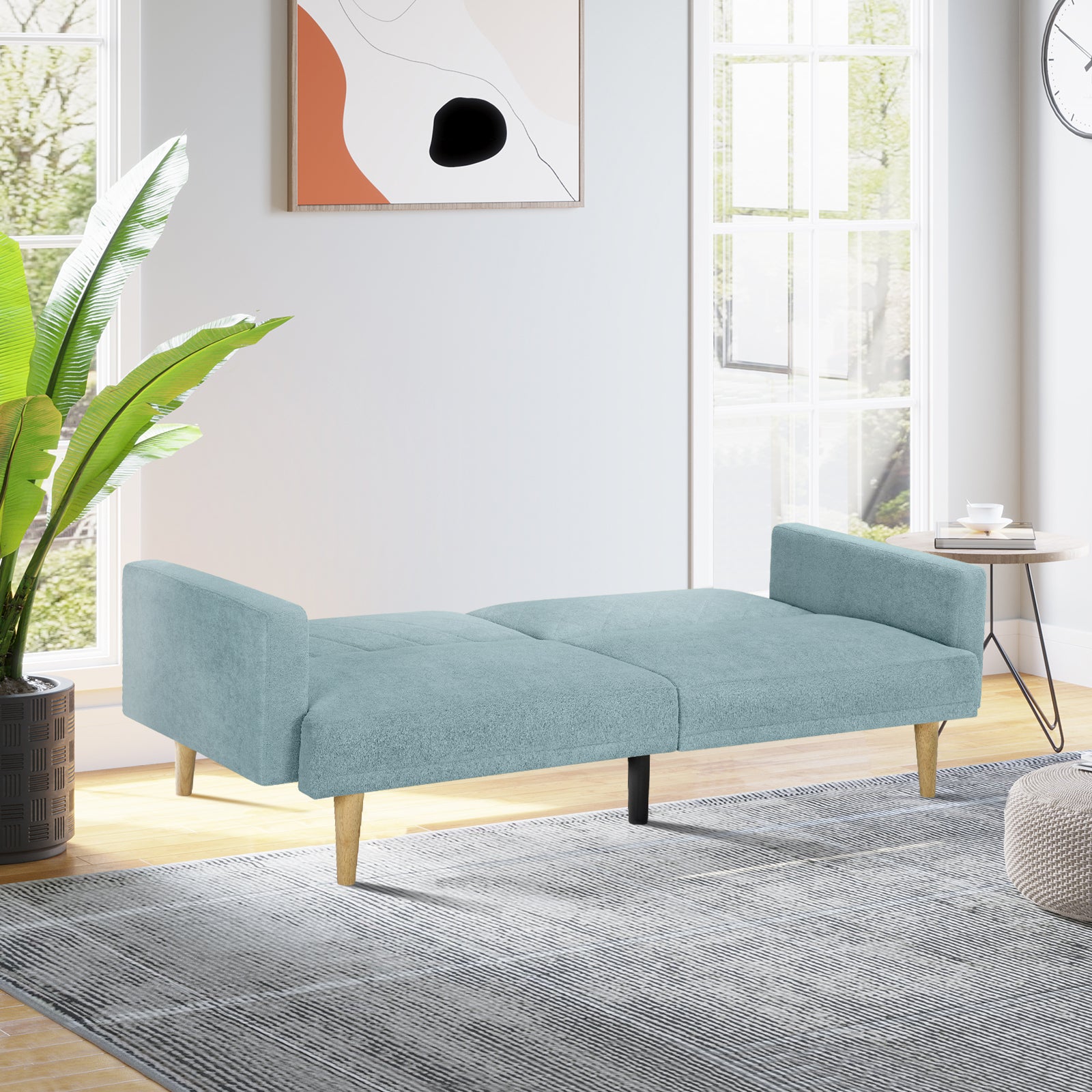 Multi-Functional Futon Sofa Bed :Tapered Wood Legs - Ideal for Small Living Rooms - Multi-Color Fabric Options - Easily Converts to Single Bed ,Blue