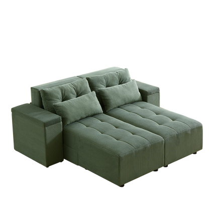 Convertible 3 in 1 Sleeper Sofa and Sectional Sofa with 4 Storage Space for Living Room,Corduroy Couch With 4 pillows,Corduroy