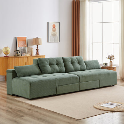 Convertible 3 in 1 Sleeper Sofa and Sectional Sofa with 4 Storage Space for Living Room,Corduroy Couch With 4 pillows,Corduroy