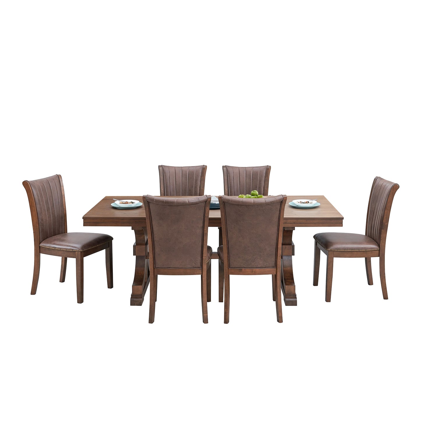 Mid Century Modern Dining Table Set for 7,Rectangular Table and 6 Kitchen Room Chairs,7 Piece Kitchen Table Set for Dining Room,Faux Leather Upholstered 6PCS Side Chairs,OAK