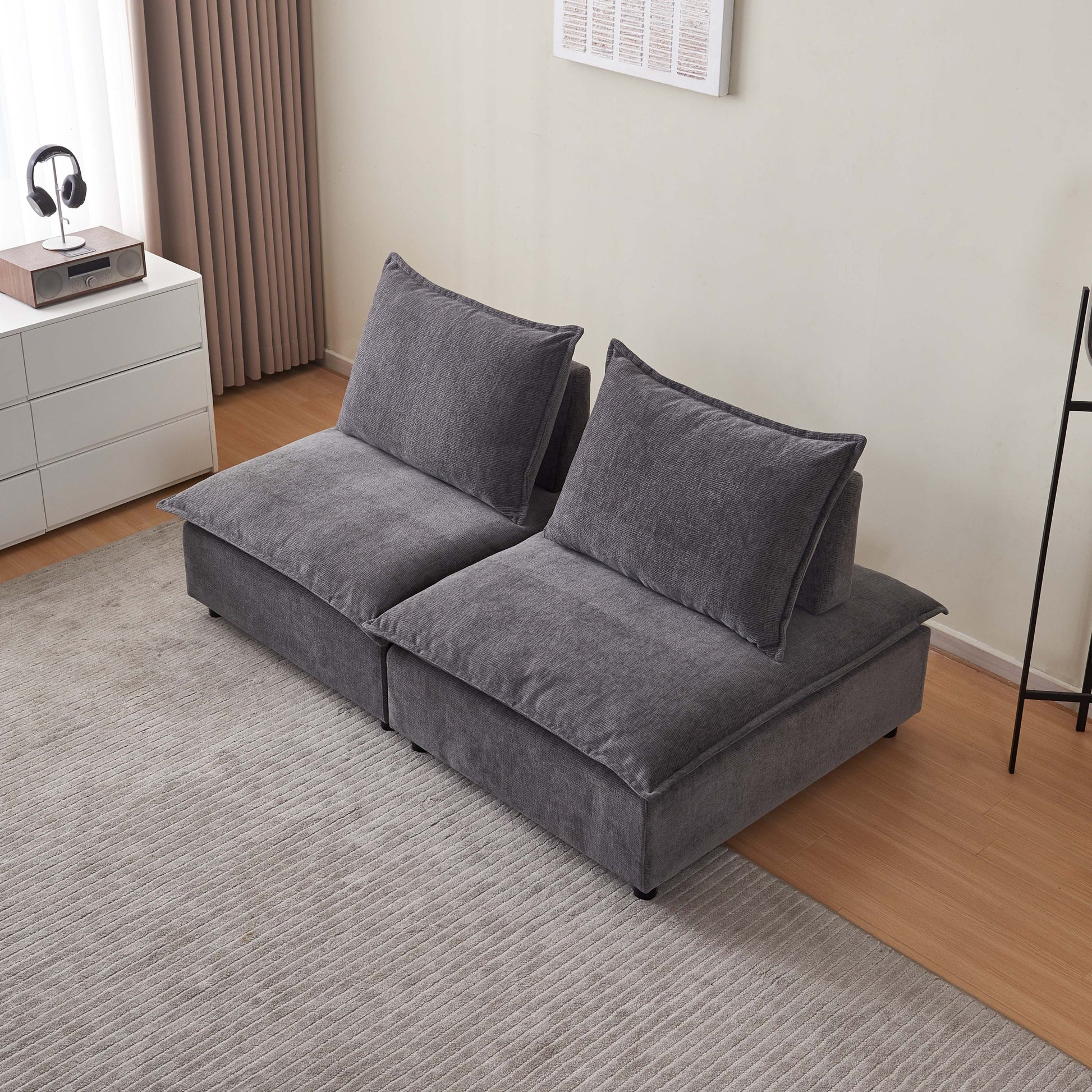 Modern 2-Seater Armless Sofa Couch for Living Room - Modular Design, Ultra-Soft Chenille Fabric, Easy Assembly, Sturdy Frame, Stylish and Comfortable - Perfect for Apartments