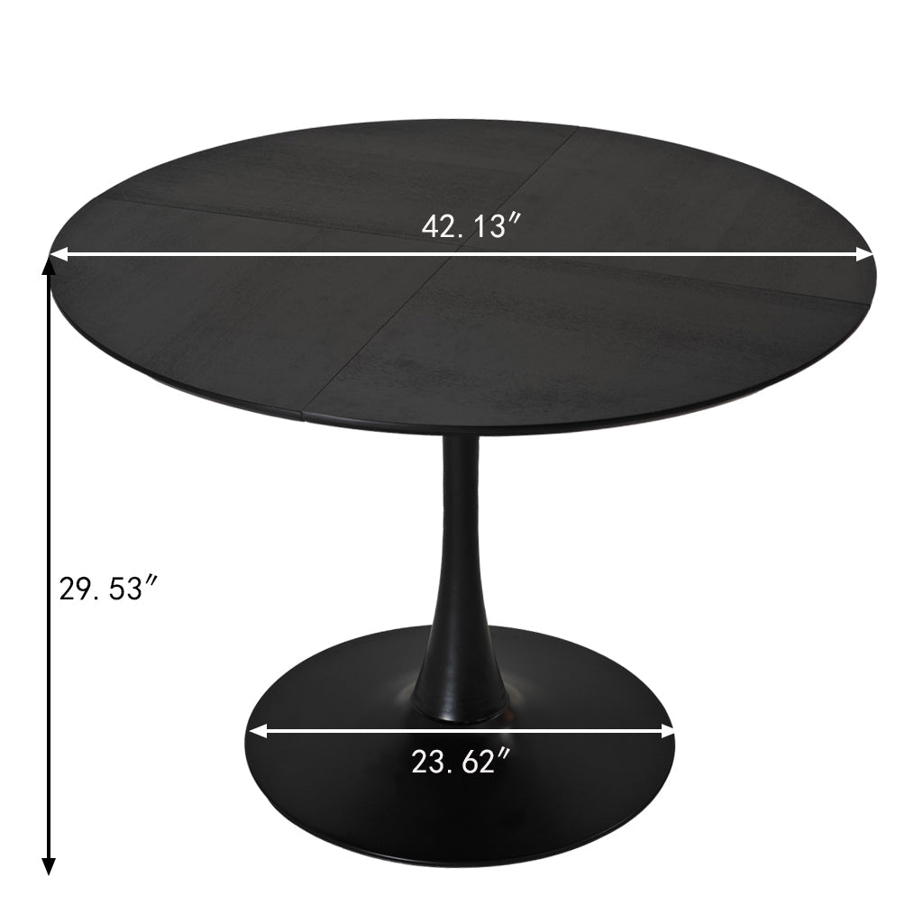 42.13"Modern Round Dining Table,Four Patchwork Tabletops with Black Solid Wood Veneer Table Top,Metal Base Dining Table, End Table Leisure Coffee Table - Groovy Boardz