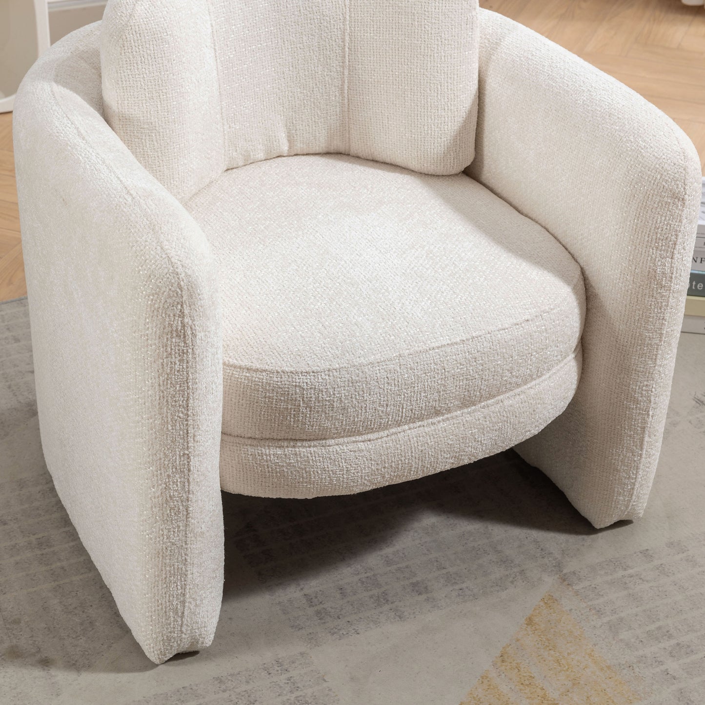 Mid Century Modern Barrel Accent Chair Armchair for Living Room, Bedroom, Guest Room,Office, Ivory