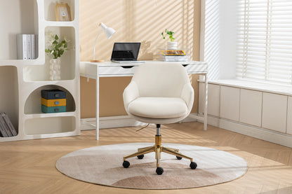 046-Mesh Fabric Home Office 360°Swivel Chair Adjustable Height With Gold Metal Base,Beige