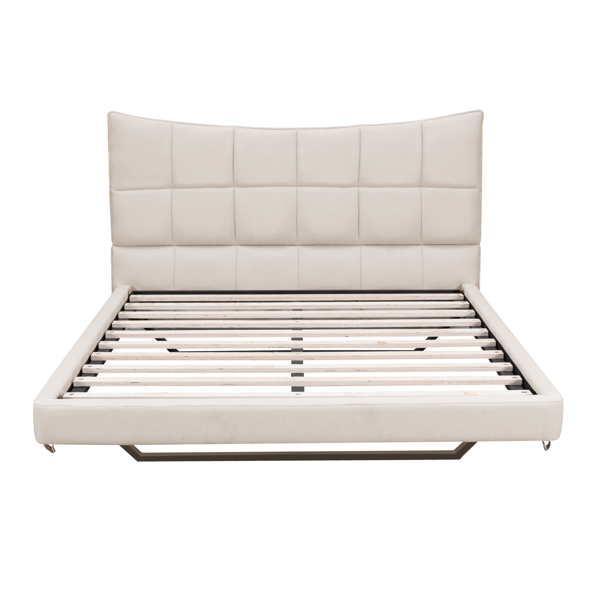 Full Size Upholstered Platform Bed with LED Lights,USB Ports and Outlets,Linen Fabric,Beige