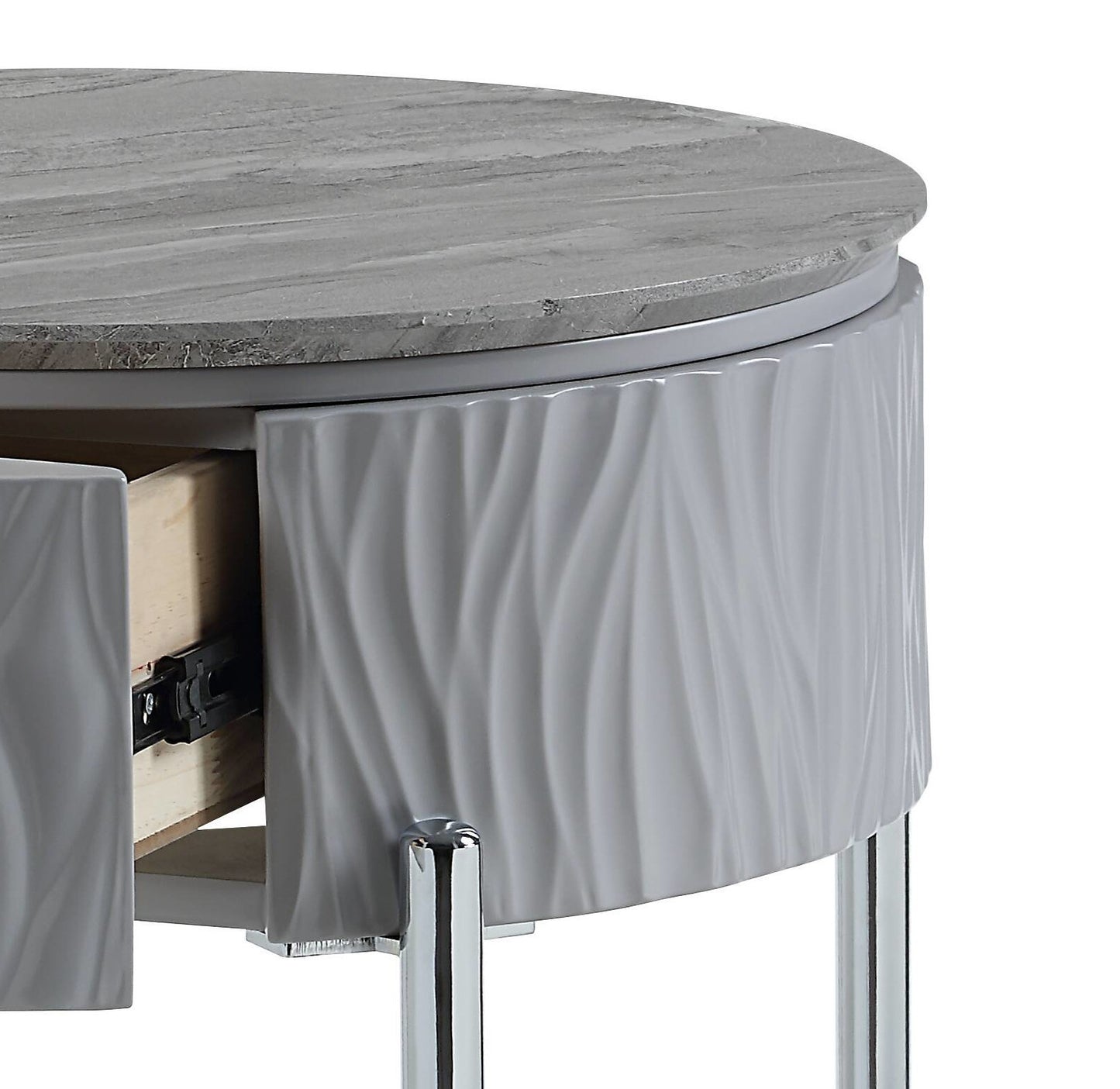 Yukino Gray High Gloss & Chrome Finish End Table