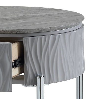 Yukino Gray High Gloss & Chrome Finish End Table