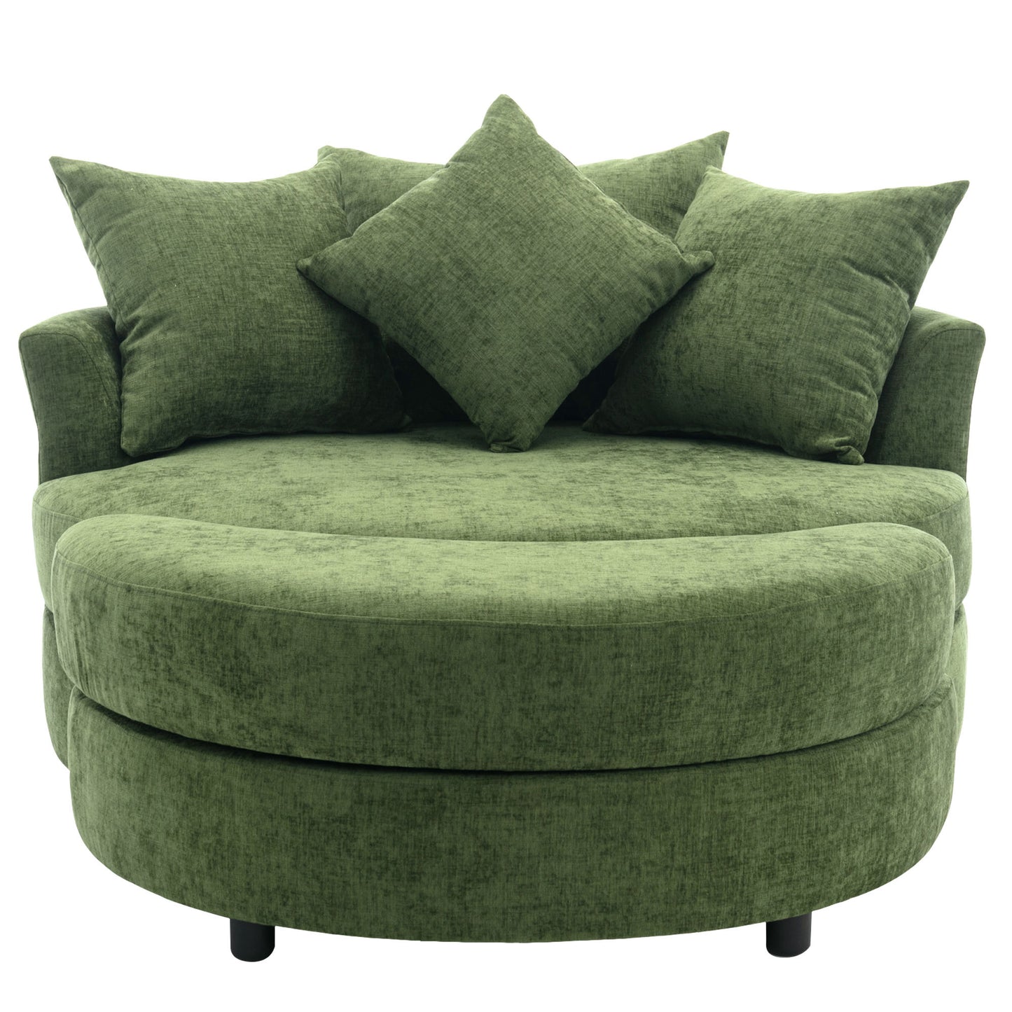 Orisfur. 360° Swivel Accent Barrel Chair with Storage Ottoman & 4 Pillows, Modern Chenille Leisure Chair Round Accent for Living Room, Green