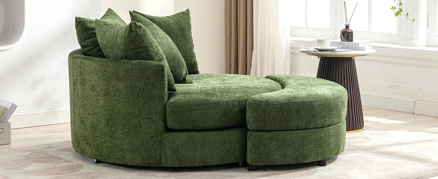 Orisfur. 360° Swivel Accent Barrel Chair with Storage Ottoman & 4 Pillows, Modern Chenille Leisure Chair Round Accent for Living Room, Green