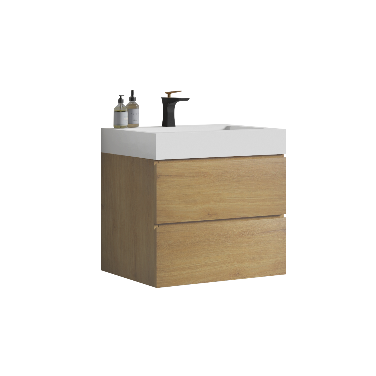 U040-Alice24-106 Alice 24" Natural Oak Bathroom Vanity with Sink, Large Storage Wall Mounted Floating Bathroom Vanity for Modern Bathroom, One-Piece Glossy White Sink Basin without Drain and Fauce