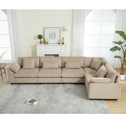 {NEW ARRIVAL}{ VIDEO PROVIDED} Oversized Modular Sectional Sofa Couches Set,Corduroy Upholstered Deep Seat Comfy Sofa for Living Room ,5 Seat ,Brown