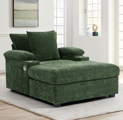 Modern Oversized Chair with Ottoman,Chenille Fabric Sofa Bed,Accent Chair Comfy Sofa with Cupholders and USB Charging Ports Chair for Living Room,Bedroom,Apartment