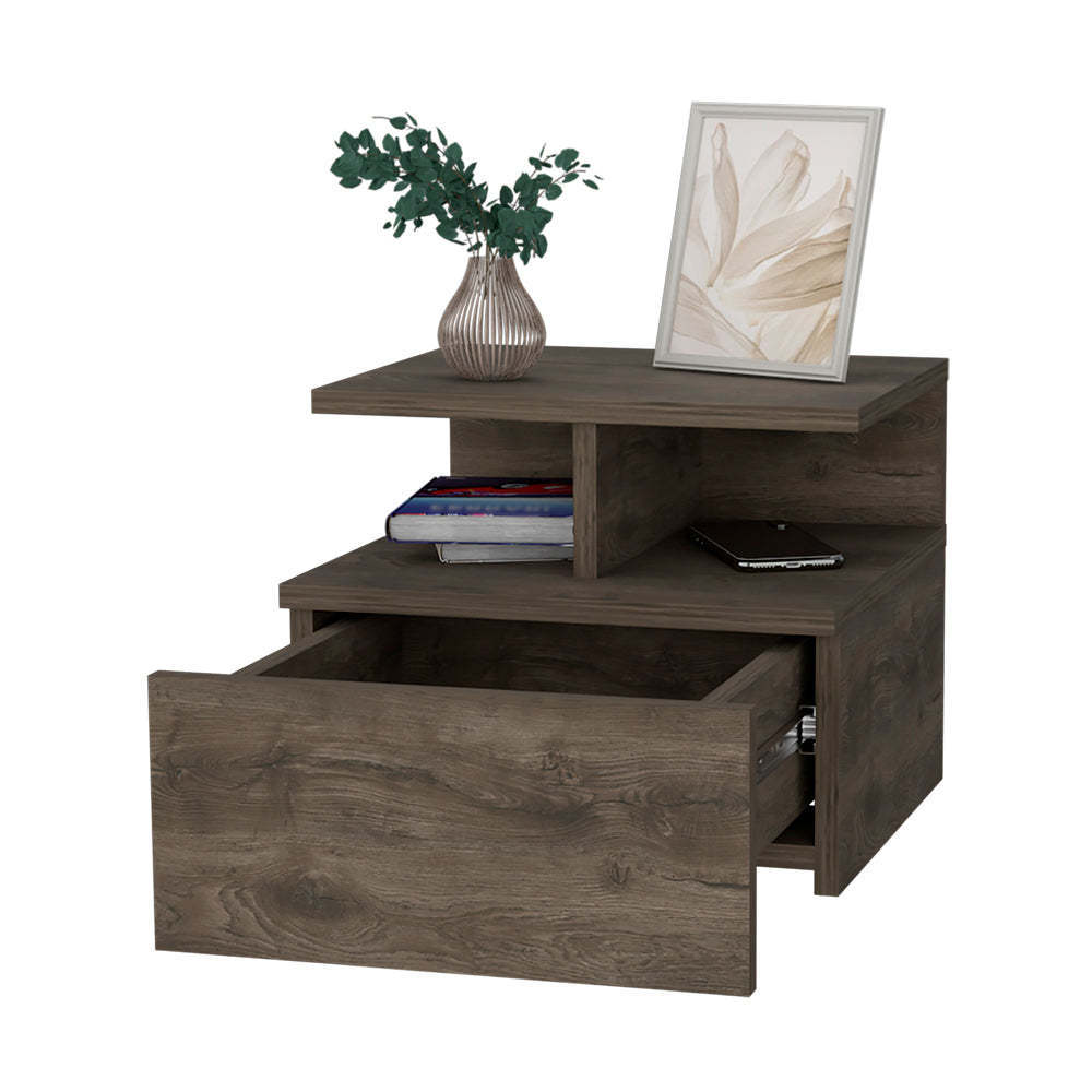 Samuel Dark Walnut 2-Tier Shelf Floating Nightstand