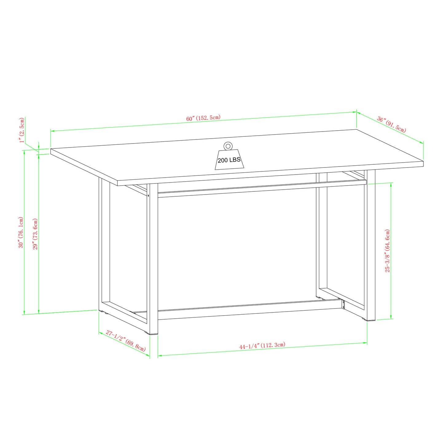 Modern Industrial Metal and Wood 10015-Inch Rectangle Dining Table – Rustic Oak