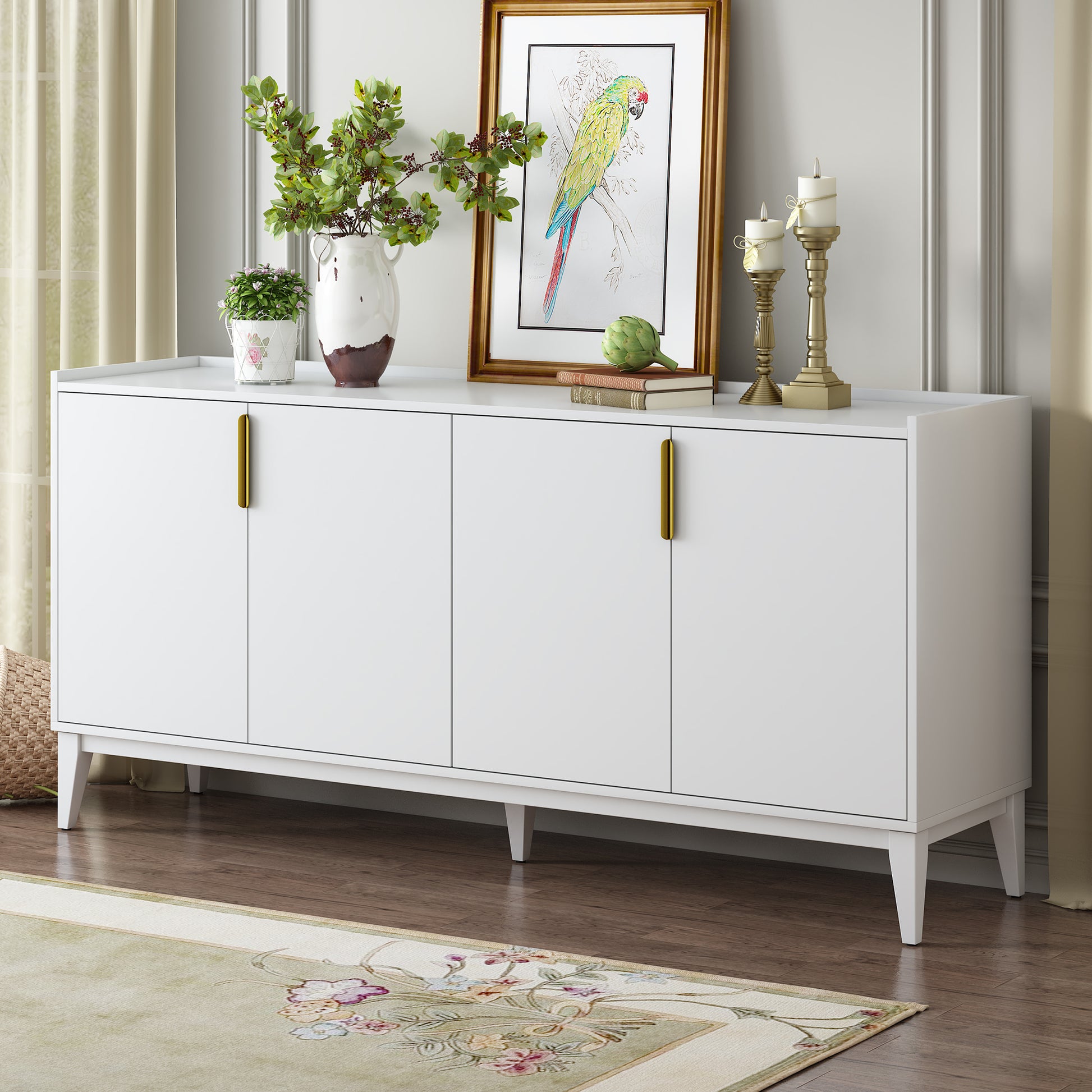 U_Style  Storage Cabinet Sideboard Wooden Cabinet with 4 Doors for Hallway, Entryway, Living Room, Adjustable Shelf