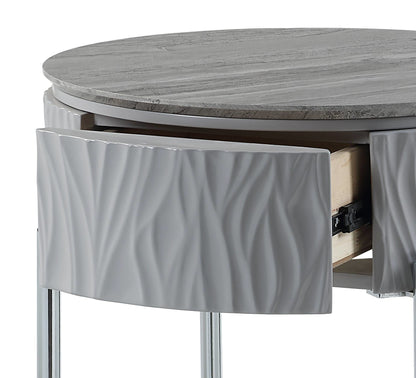 Yukino Gray High Gloss & Chrome Finish End Table