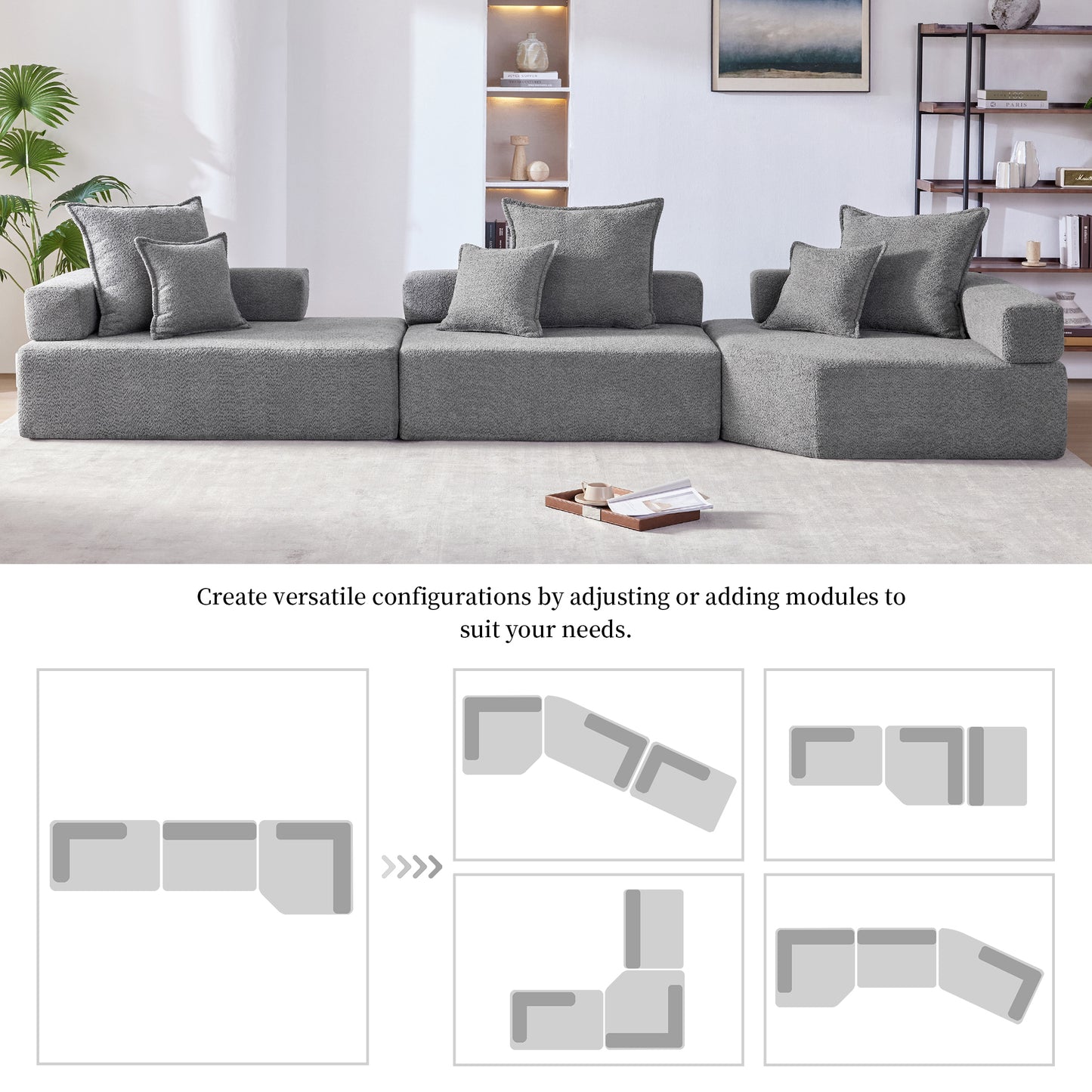 [VIDEO provided][New] Oversized Modular Sectional Sofa,Luxury Boucle Floor Couch Set,Convertible Sleeper Couch,Spacious Foam-Filled Sofa Bed for Living Room,3 PC Free Combination,2 Colors