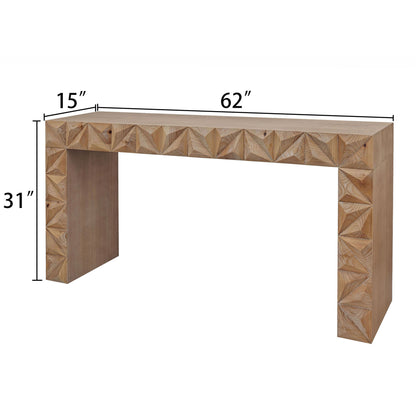 Modern Geometric Wooden Console Table – Natural Wood Finish with Handcrafted 3D Design