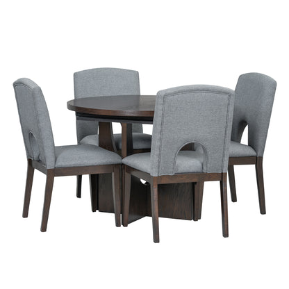 TOPMAX Modern 5-Piece Extendable Round Dining Table Set with 16.2inch Removable Leaf for Small Places, Espresso+Gray