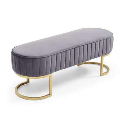 Bench Bedroom Bench ,Velvet Oval Upholstered End of Bed Bench with Golden Metal Legs ,48" Modern Storage Ottoman Bench for BedroomLiving Room,  Entryway Window ,Grey