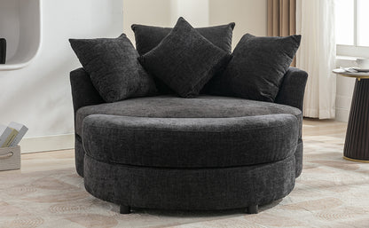 Orisfur. 360° Swivel Accent Barrel Chair with Storage Ottoman & 4 Pillows, Modern Chenille Leisure Chair Round Accent for Living Room, Gray