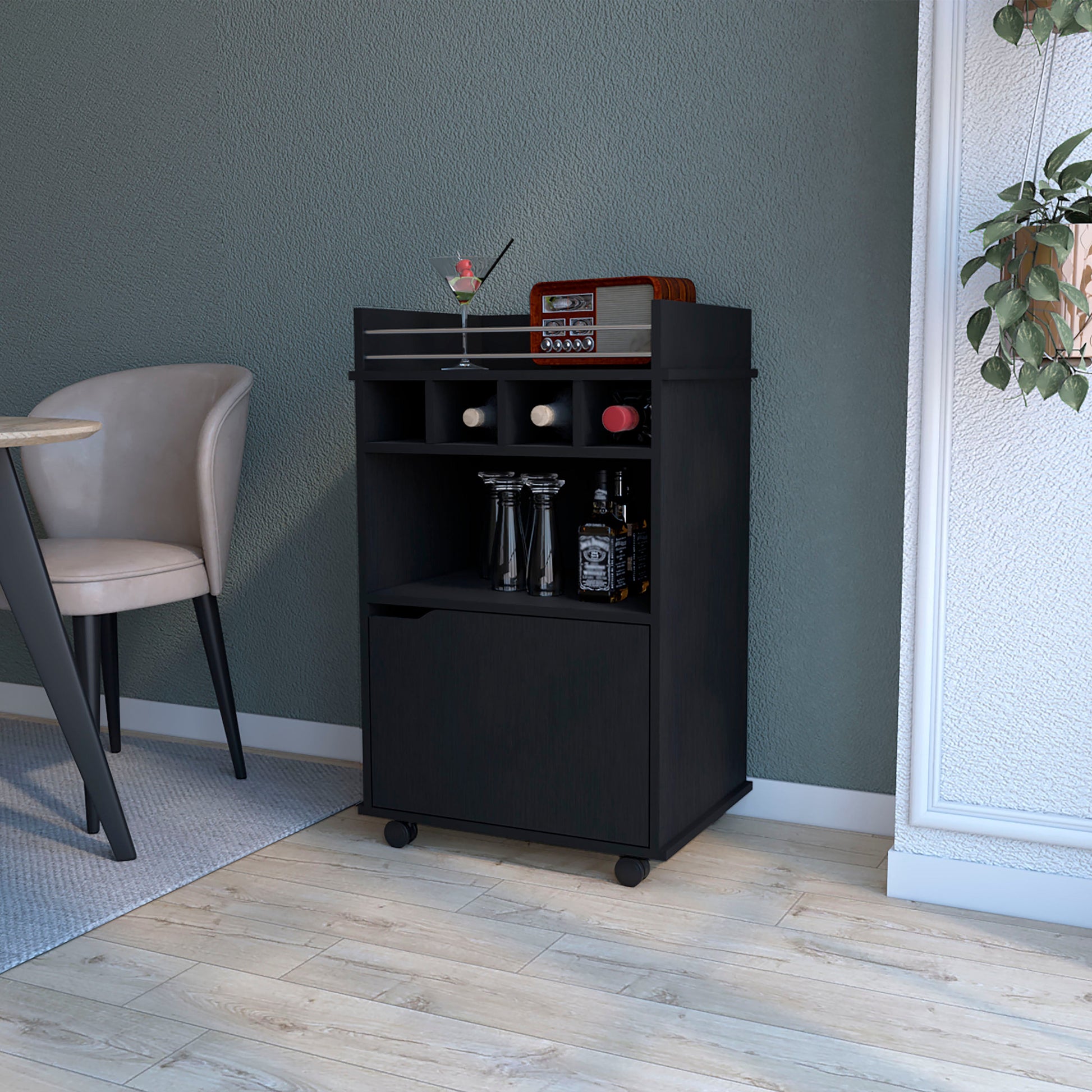 Hannah Black 1-Door Bar Cart