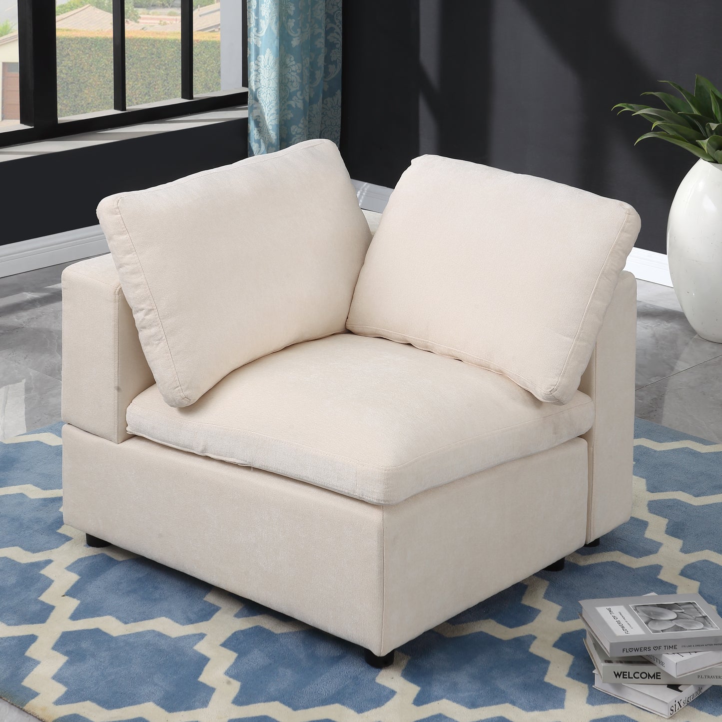 Corner Seat Module for Modular Sectional Sofa, Customizable Sectional Sofa Couch Accent Chair, Chenille Beige