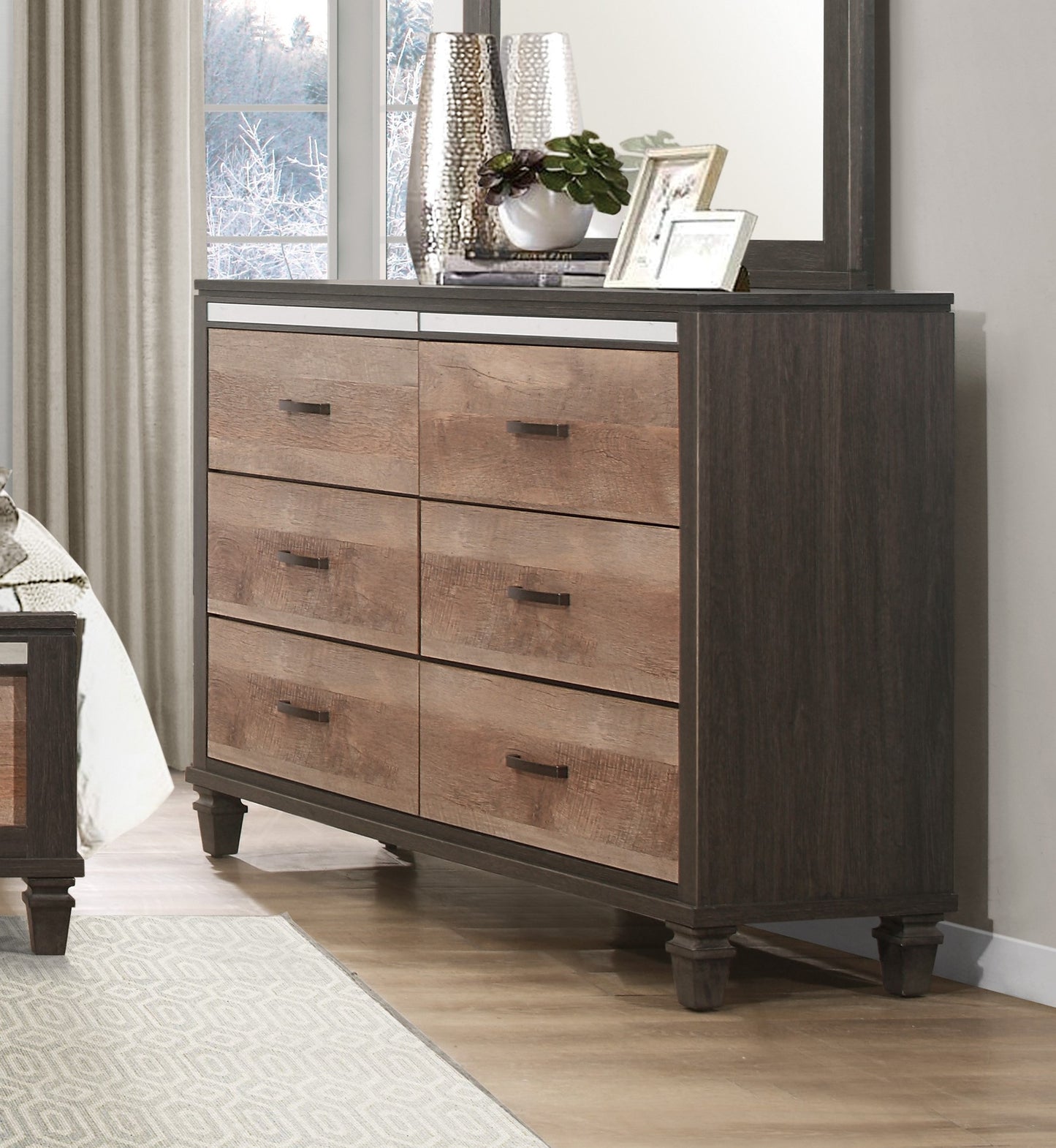 Modern Rustic Style 1pc Dresser of 6x Drawers 2-Tone Finish Wooden Bedroom Furniture