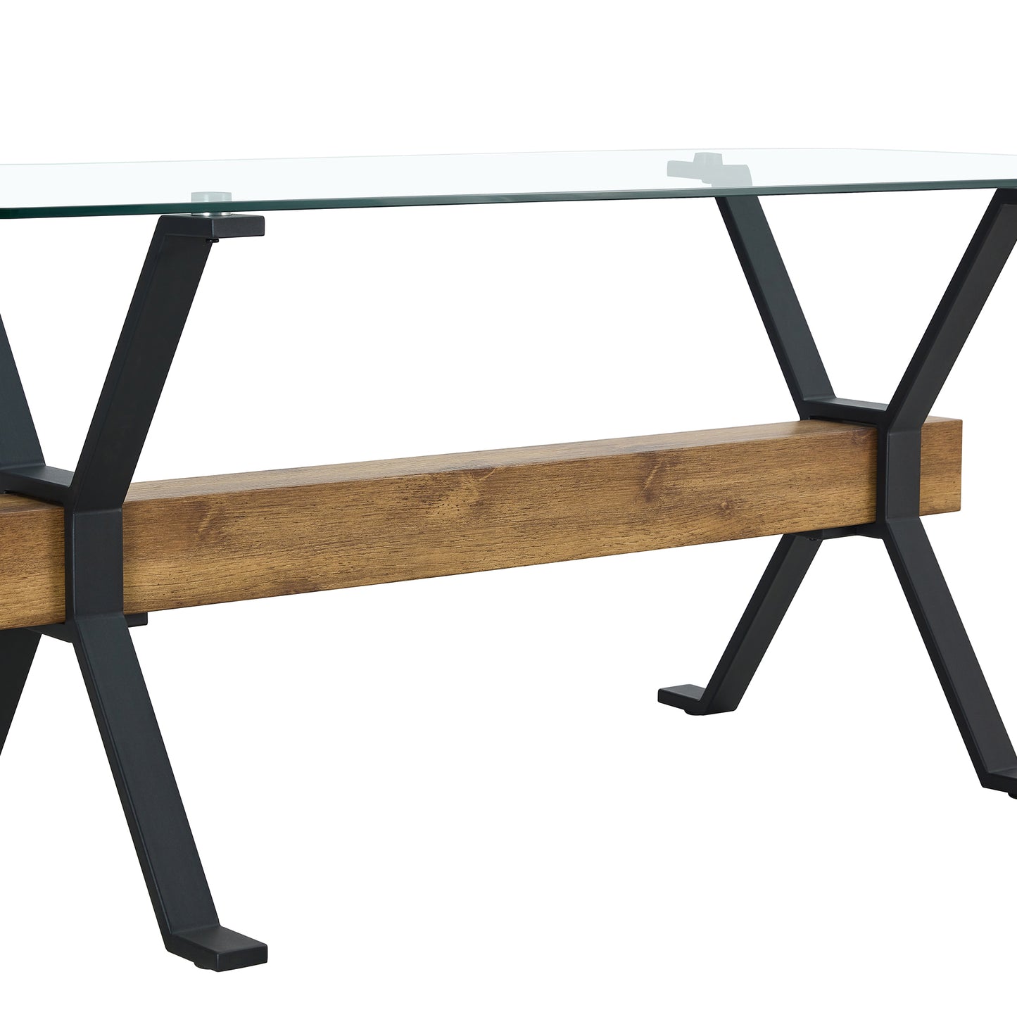 Dining table. Modern tempered glass dining table. Large modern office desk with black metal legs and MDF crossbars, suitable for home and office use. 4 high-end cushioned seats.F1105  C-1162