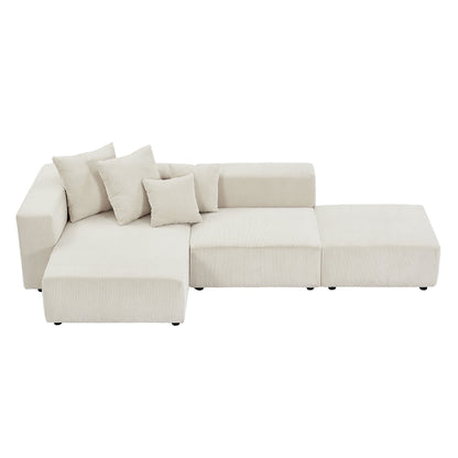 Soft Corduroy Sectional Modular Sofa Set, Small L-Shaped Chaise Couch for Living Room, Apartment, Office, Beige