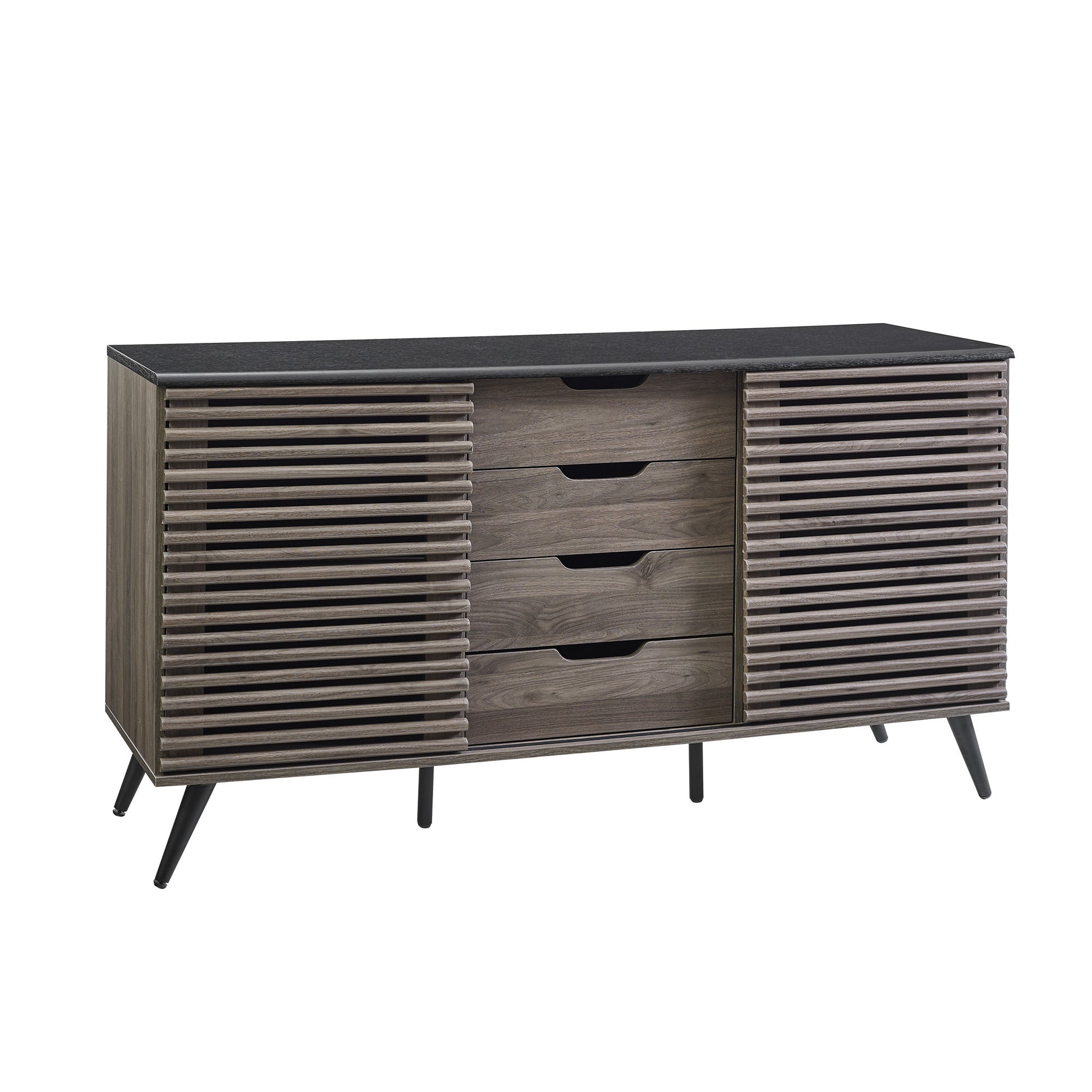 Contemporary Sliding Slat-Door Sideboard - Ebony/Slate Grey