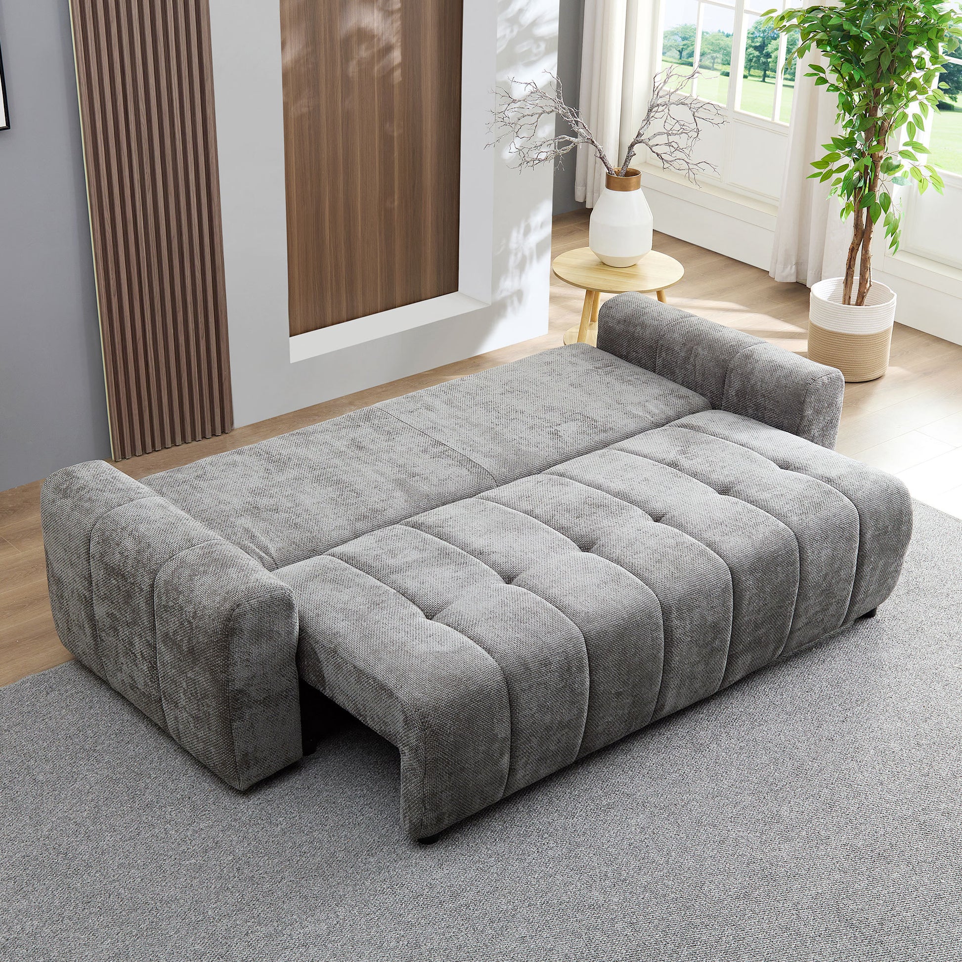 94.49''Sleeper Sofa, Sofa Bed- 2 in 1 Pull Out Couch Bed with Storage Chaise for Living Room, Sofa Sleeper with Pull Out Bed, Dark Grey Couch