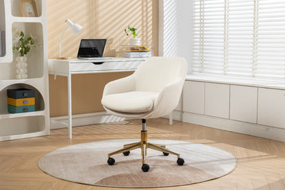 046-Mesh Fabric Home Office 360°Swivel Chair Adjustable Height With Gold Metal Base,Beige