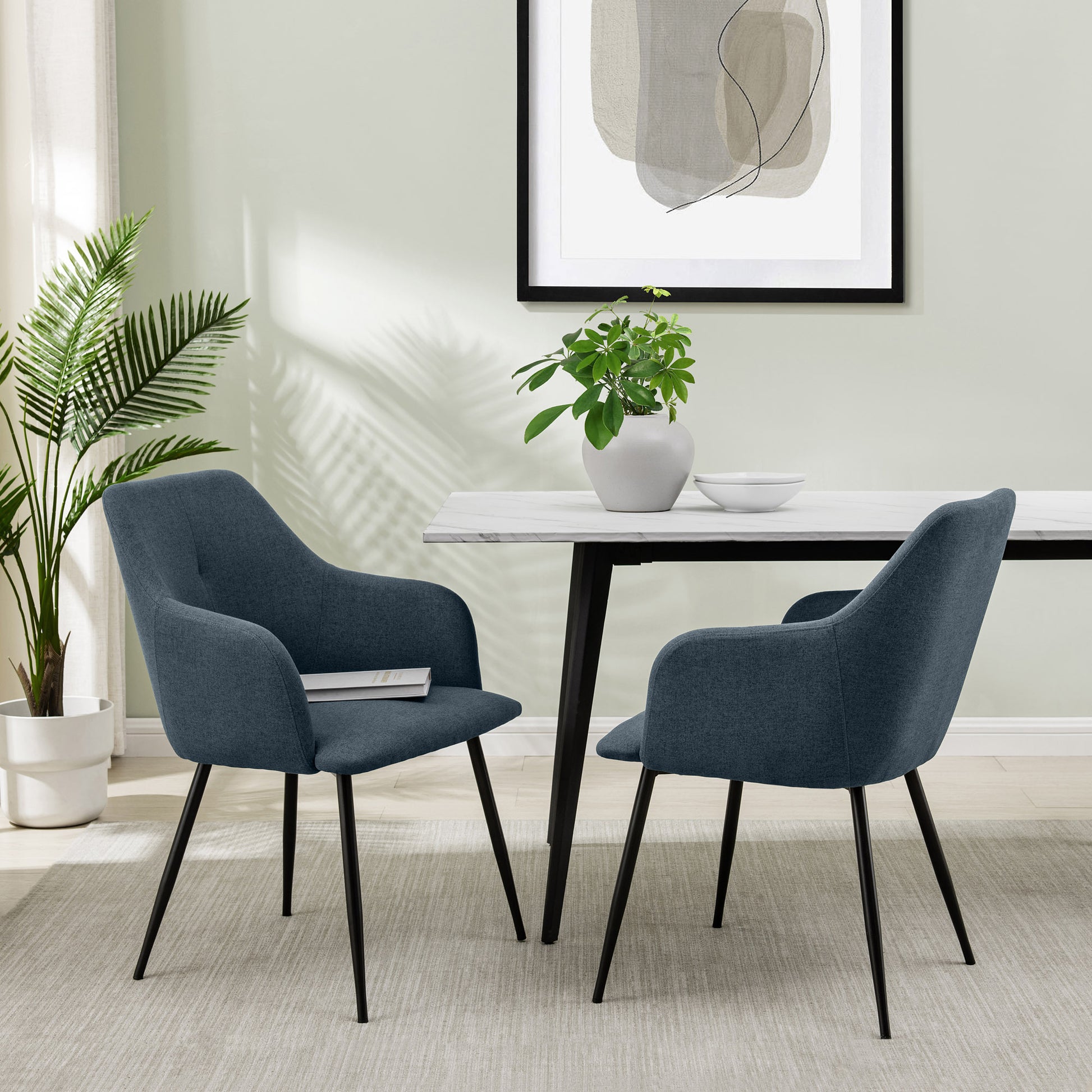 Contemporary Upholstered Woven Fabric Dining Chairs – Indigo Blue