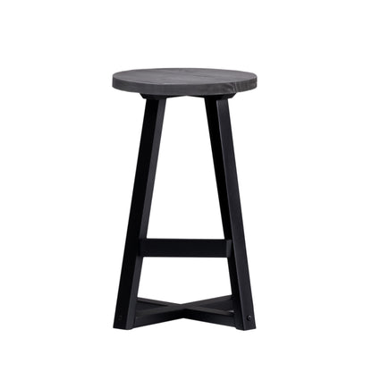 Rustic Distressed Solid Wood Round Dining Stool – Grey